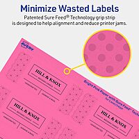 Avery Printable Rectangle Labels, Sure Feed Technology, 1-1/2" x 3-3/4", Bright Pink