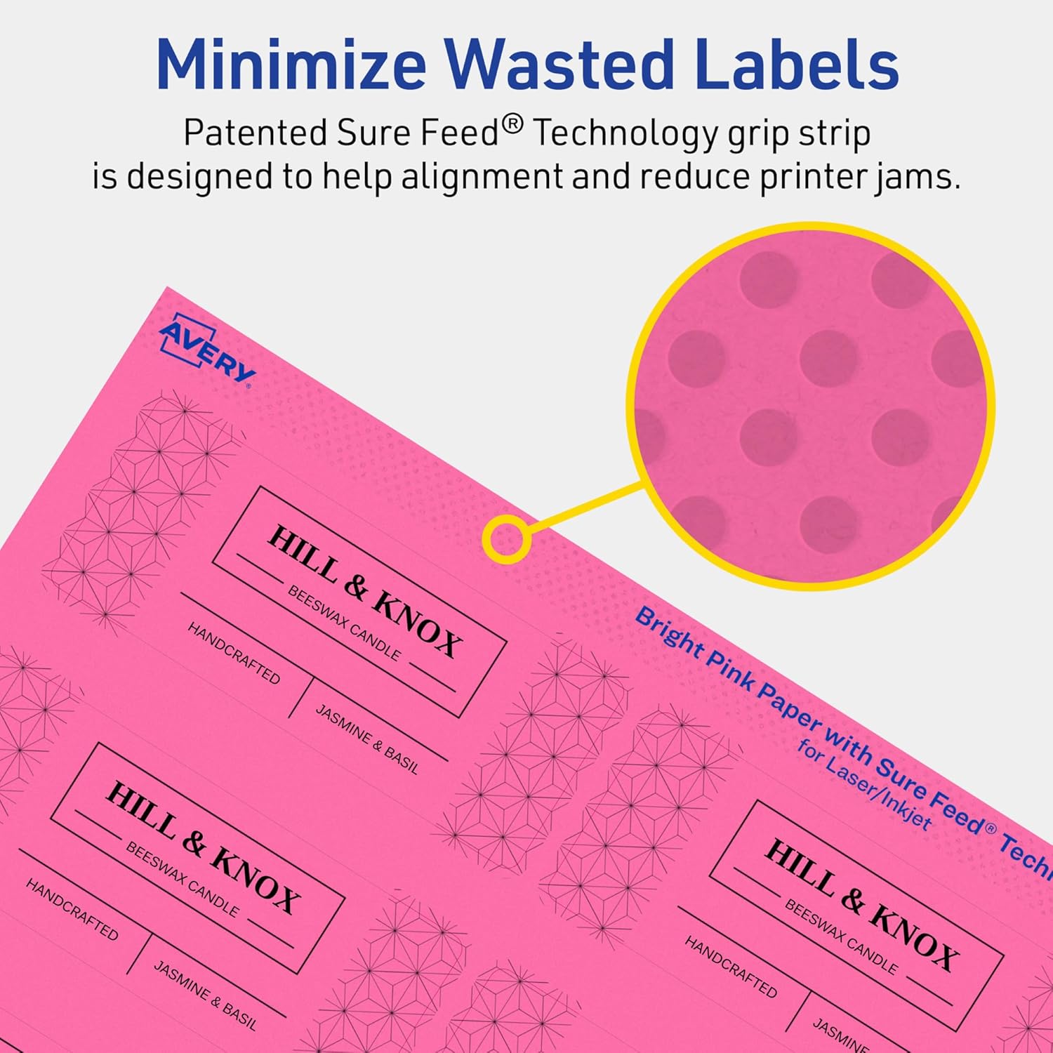 Avery Printable Rectangle Labels, Sure Feed Technology, 1-1/2" x 3-3/4", Bright Pink