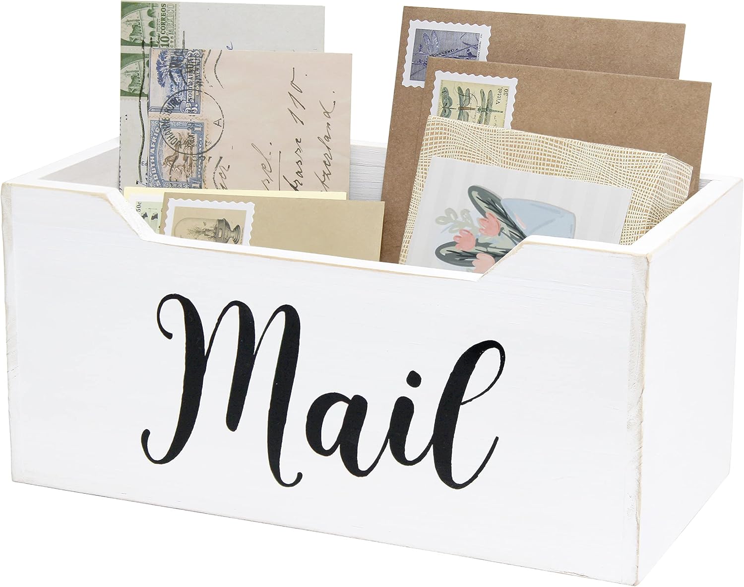 Elegant Designs Rustic Farmhouse Wooden Tabletop Mail Organizer Box