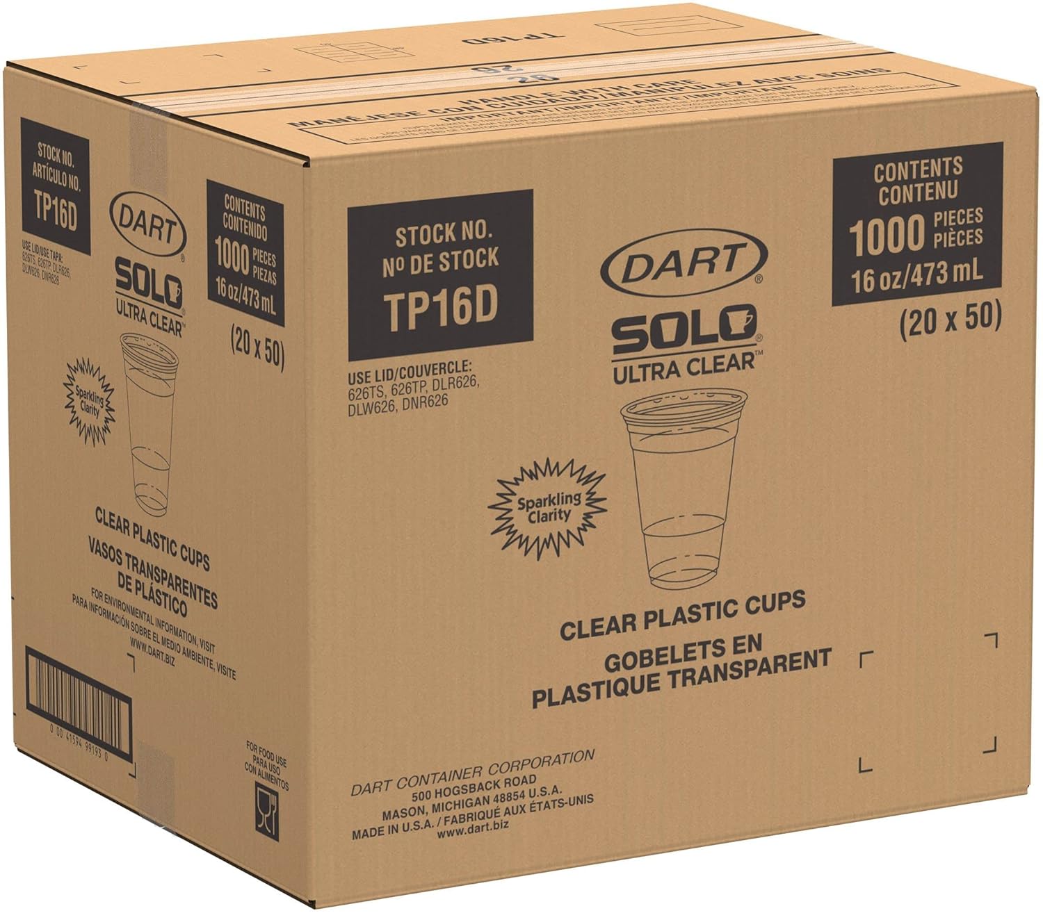 Solo Ultra Clear 16 Oz Plastic Cold Cup, TP16D (1,000 Count) 1000 Count (Pack of 1) Plastic Cup