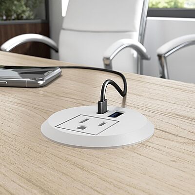 Bush Business Furniture 2-inch Desktop Power Grommet with AC Outlet and USB-A/USB-C Ports