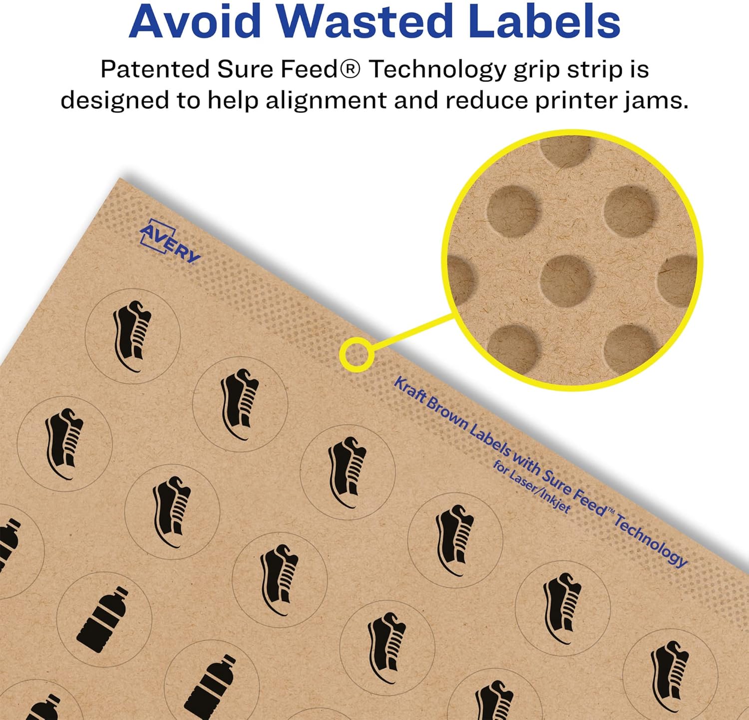 Avery Kraft Brown Round Labels, Sure Feed Technology, 1.25" Diameter, 450 Kraft Brown Labels, Print-to-The-Edge