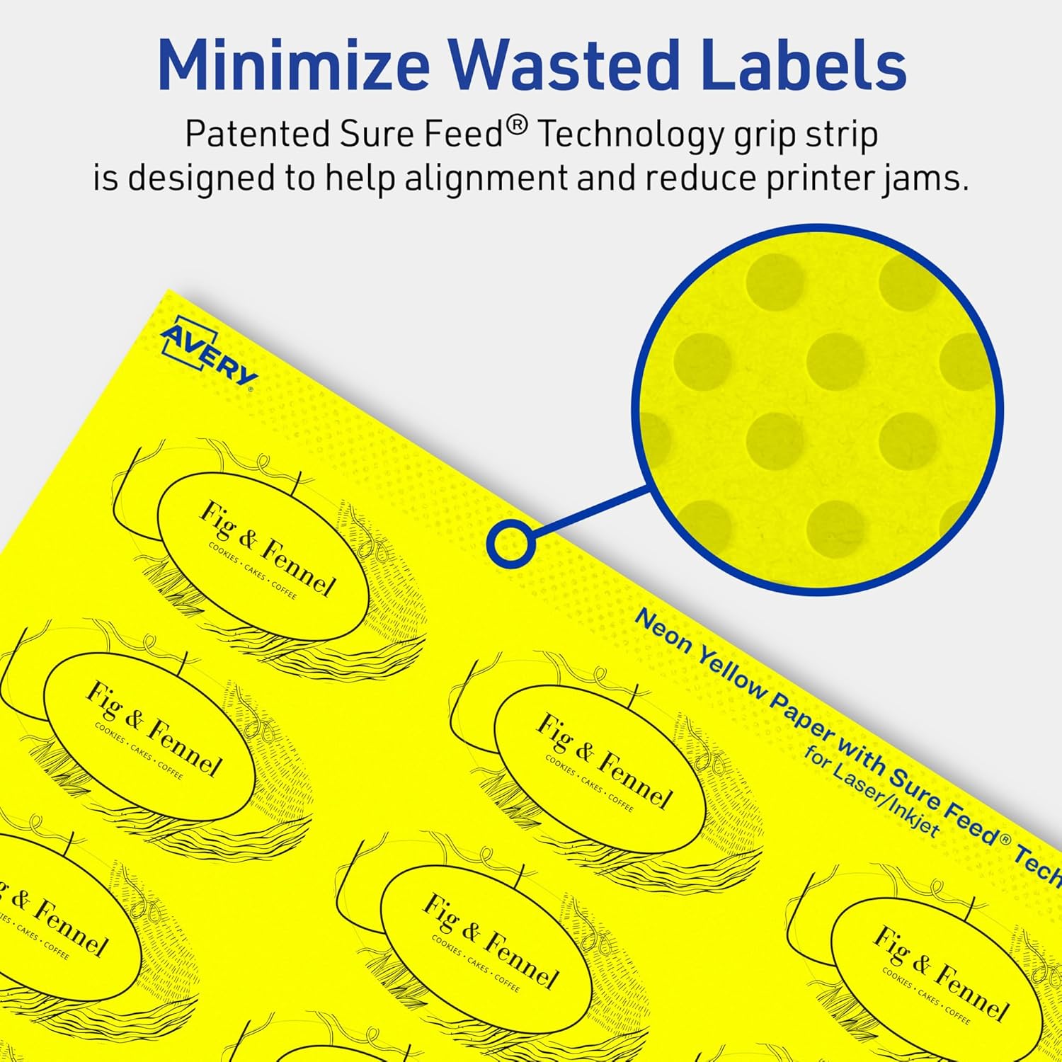 Avery Printable Oval Labels, Sure Feed Technology, 1-1/8" x 2-1/4", Neon Yellow Labels, Print-to-The-Edge