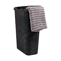 Mind Reader 40L Slim Laundry Hamper with Lid, Wicker-Style Plastic