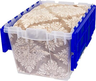 Akro-Mils KeepBox 12 Gallon Storage Container, Nesting and Stackable Plastic Tote with Attached Lid, Clear/Blue