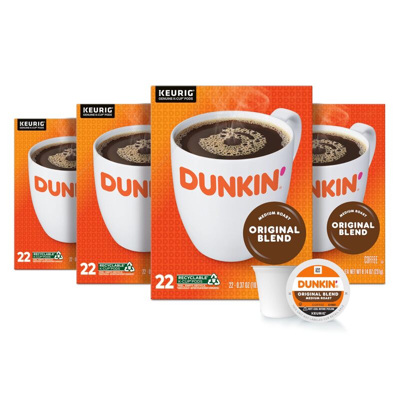 Dunkin' Original Blend Coffee, Medium Roast, K-Cup Pods, 22 Count Boxes (Pack of 4)