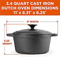 COMMERCIAL CHEF Cast Iron Dutch Oven with Lid and Handles