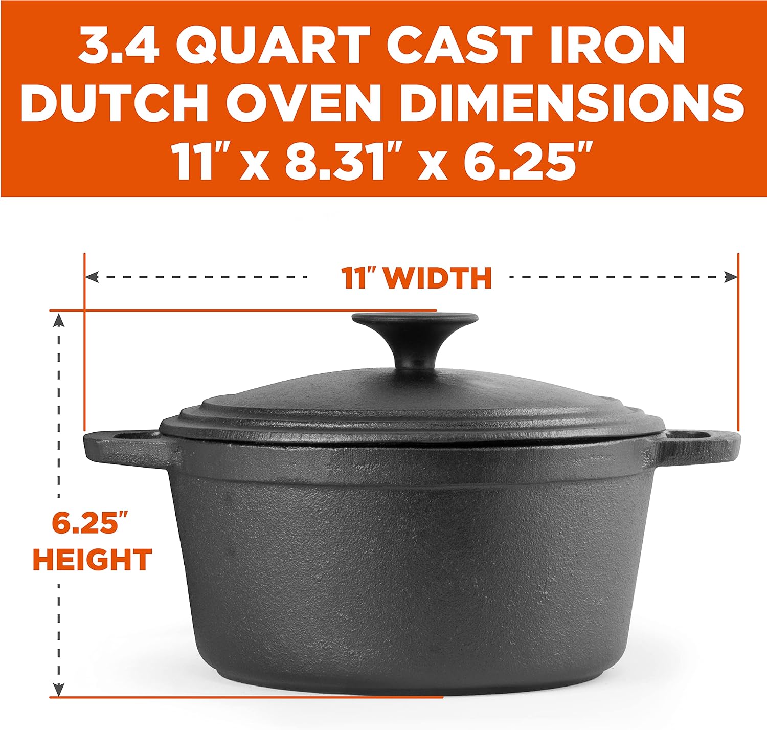 COMMERCIAL CHEF Cast Iron Dutch Oven with Lid and Handles