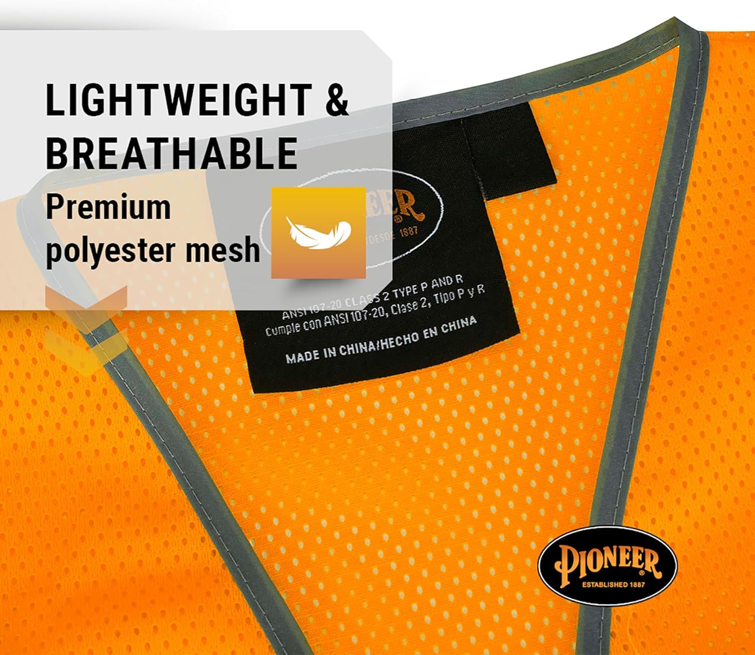 PIONEER Hi-Vis Reflective Mesh Safety Vest with 9 Pockets and Zipper
