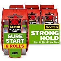 Scotch Sure Start Packing Tape, Clear, Holiday Wrapping Tape with Quiet Unwind and Easy Start, 1.88 in. x 22.2 yd
