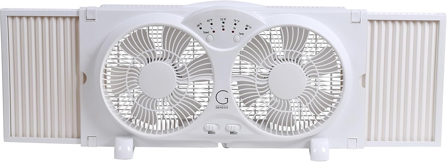 Genesis Twin Fan High Velocity Reversible AirFlow Fan, LED Indicator Lights Adjustable Thermostat & Max Cool Technology
