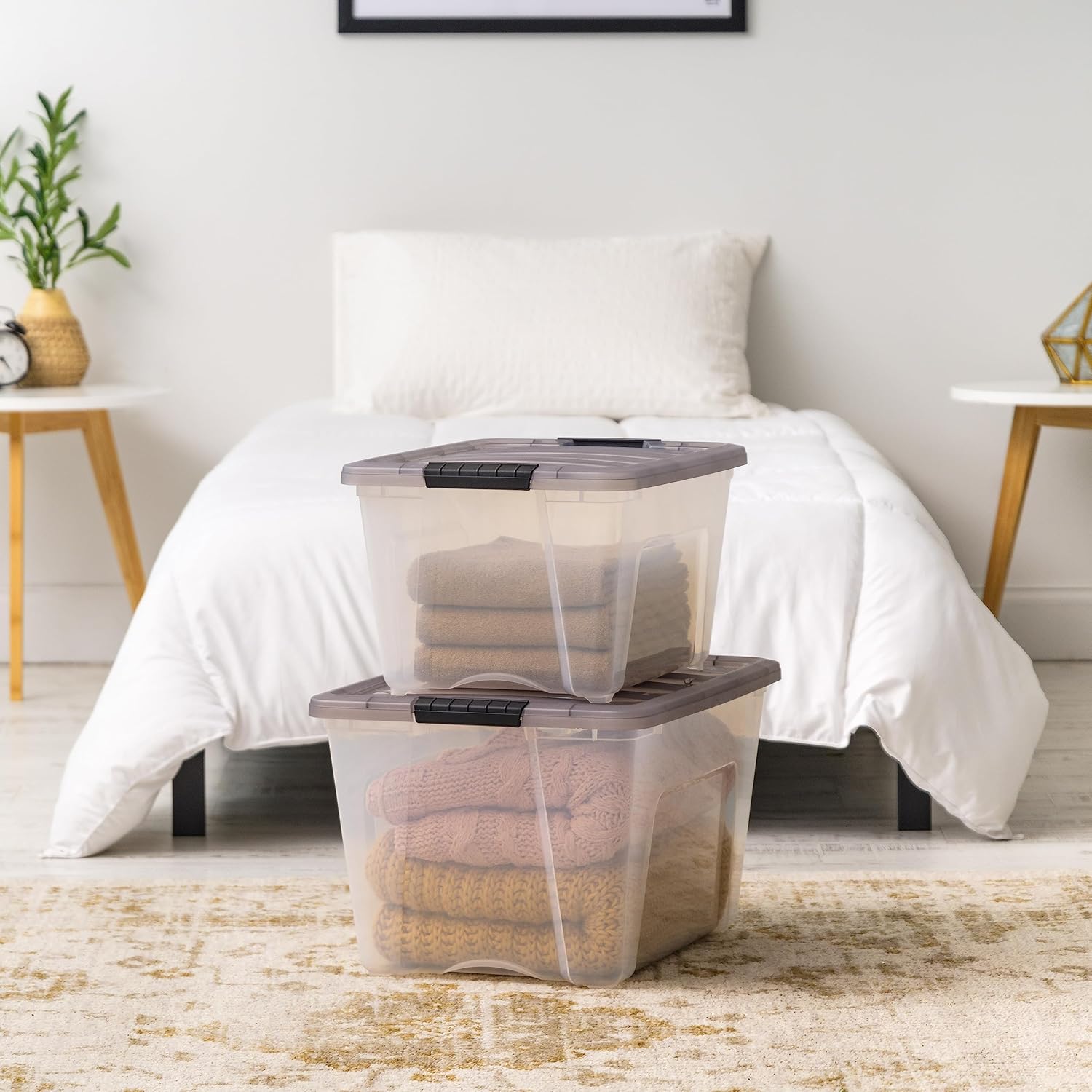IRIS USA 53 Quart Stack & Pull Clear Storage Box, Gray, 5 Pack