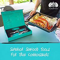 Toadfish Crab & Lobster Seafood Tool Set - 2 Shell Crackers With Cutters & 4 Multi-Use Forks - Non-Slip Grips