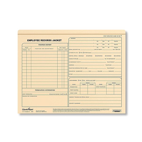 ComplyRight Letter-Size Standard Employee Record Jackets, 11 3/4in x 9 1/2in, Pack Of 25