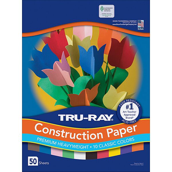 Tru-Ray Construction Paper, 50% Recycled, 9" x 12", 50 Sheets, Assorted Colors