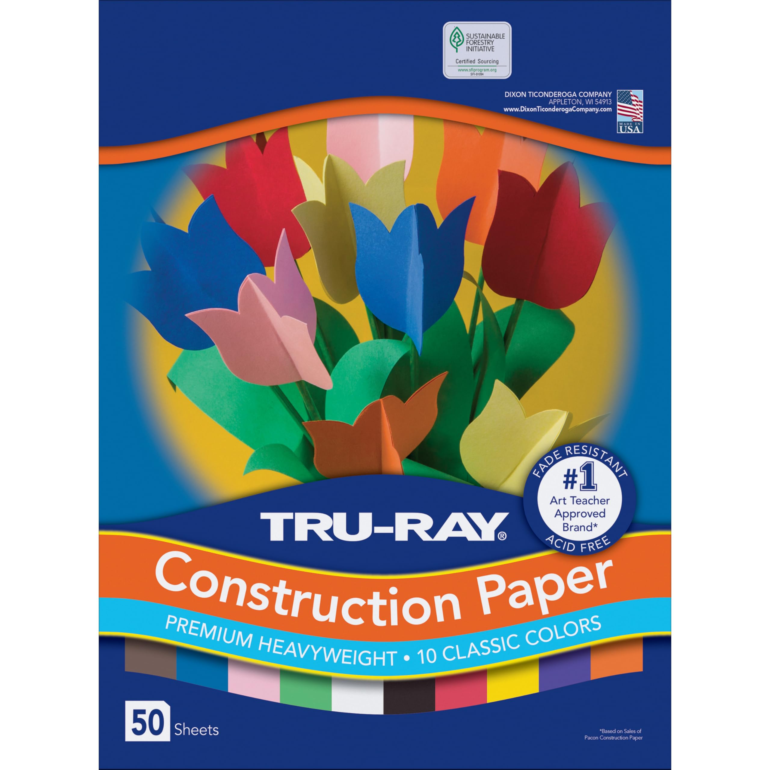 Tru-Ray Construction Paper, 50% Recycled, 9" x 12", 50 Sheets, Assorted Colors