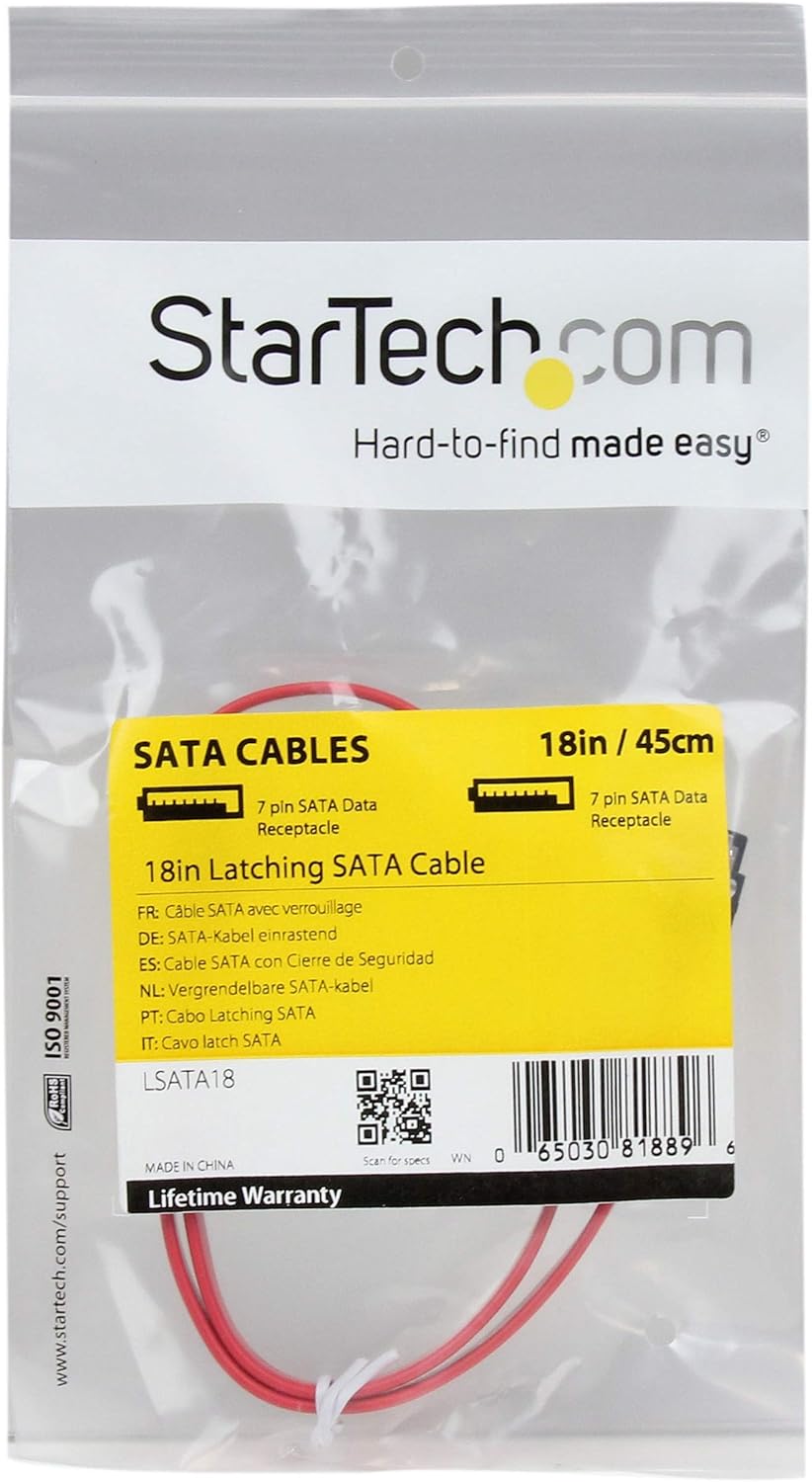 StarTech.com 18in Latching SATA Cable - SATA Cable - Serial ATA 150/300/600 - SATA (R) to SATA (R) - 1.5 ft - latched