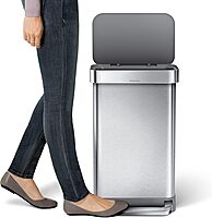 simplehuman 45 Liter / 12 Gallon Liter Rectangular Hands-Free Kitchen Step Trash Can with Soft-Close Lid, Brushed Stainless Steel with Plastic Lid Gray Plastic Lid 45 Liter