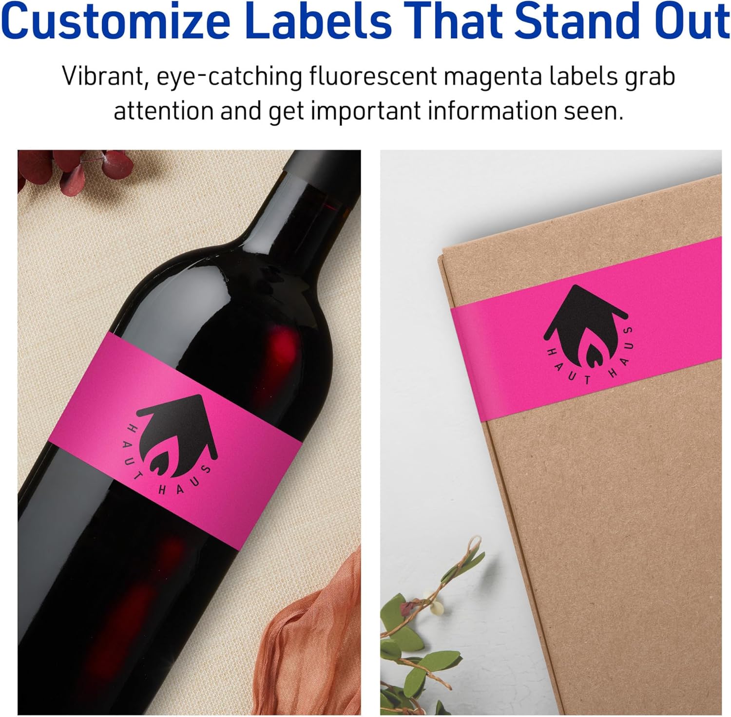 Avery Printable Rectangle Labels, Sure Feed Technology, 1-1/2" x 7-1/2", Neon Magenta Labels, Print-to-The-Edge