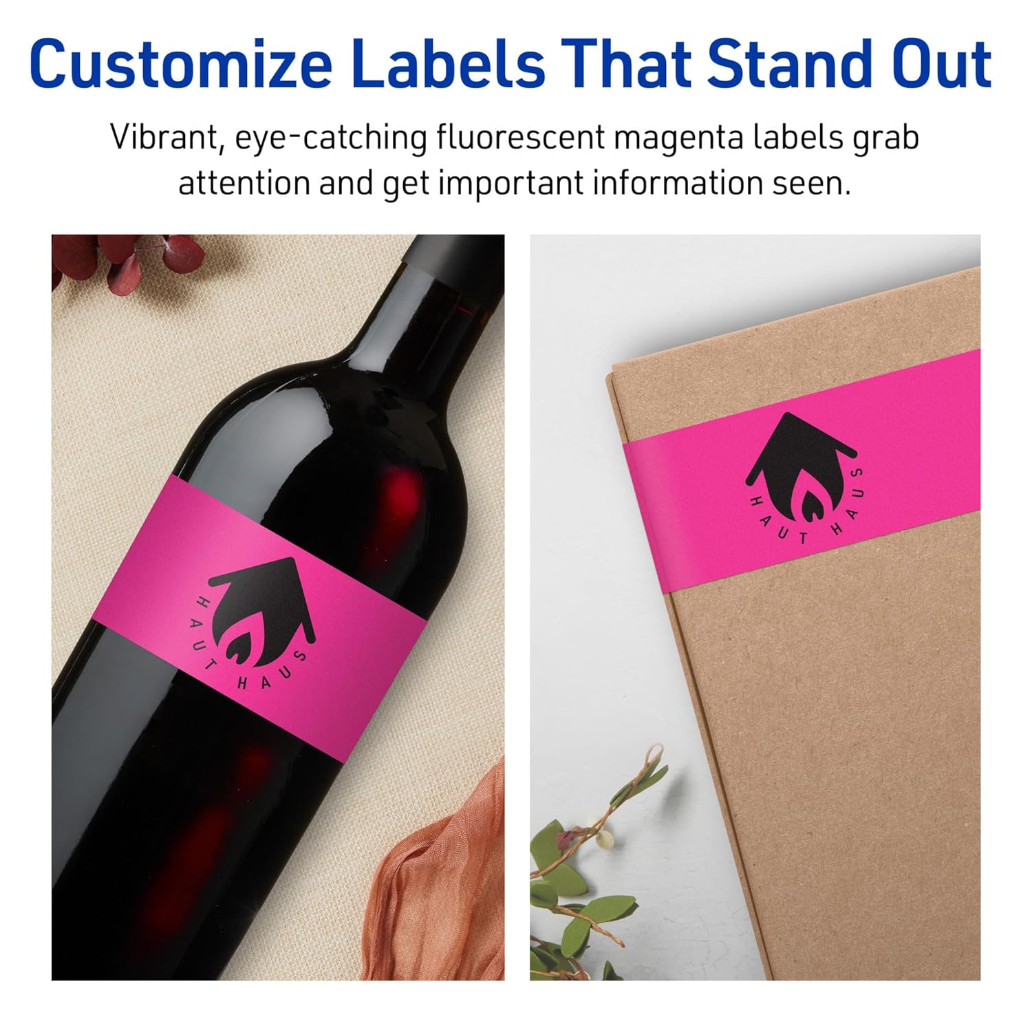 Avery Printable Rectangle Labels, Sure Feed Technology, 3" x 7", Neon Magenta Labels, Print-to-The-Edge