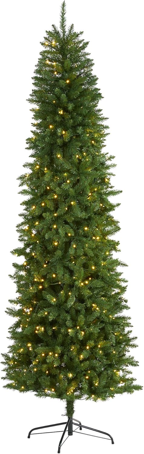 Nearly Natural 8ft. Slim Green Mountain Pine Artificial Christmas Tree with 400 Clear LED Lights