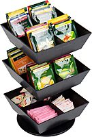 Mind Reader Tea Bag Carousel, 3-Tier 12-Compartment Countertop Organizer, 6.75" L x 6.75" W x 11.5" H, Black