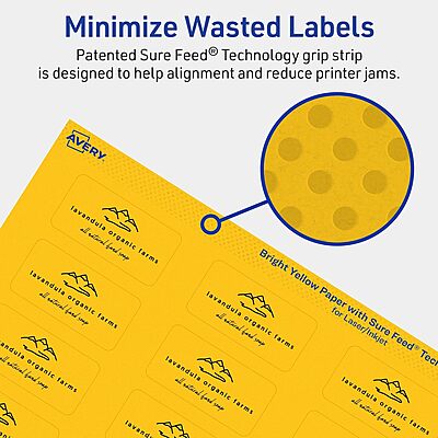 AVERY Printable Rectangle Labels, Sure Feed Technology, 1" x 2", Bright Yellow