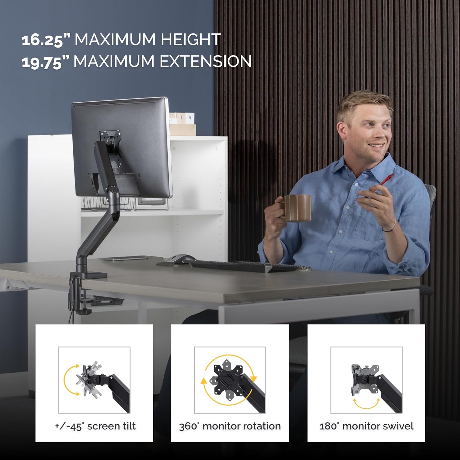 Fellowes Platinum Series Single Monitor Arm for 40-Inch Monitors, Full Motion, 360° Rotation