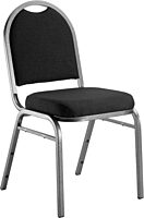 National Public Seating 9200 Series: Dome-Back Premium Fabric Upholstered Banquet Stack Chair, Ebony Black Seat/Silvervein Frame, Set Of 2