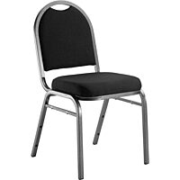National Public Seating 9200 Series: Dome-Back Premium Fabric Upholstered Banquet Stack Chair, Ebony Black Seat/Silvervein Frame, Set Of 2