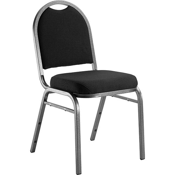 National Public Seating 9200 Series: Dome-Back Premium Fabric Upholstered Banquet Stack Chair, Ebony Black Seat/Silvervein Frame, Set Of 2