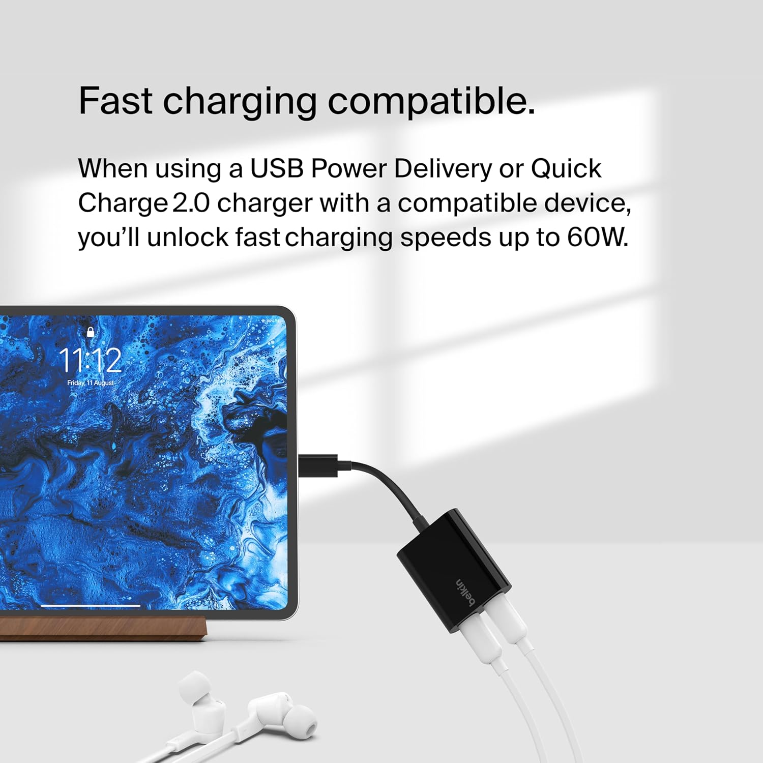 Belkin RockStar USB-C Audio + Charge Adapter, Headphone Adapter w/ USB-C 60W Power Delivery Fast Charging for iPhone