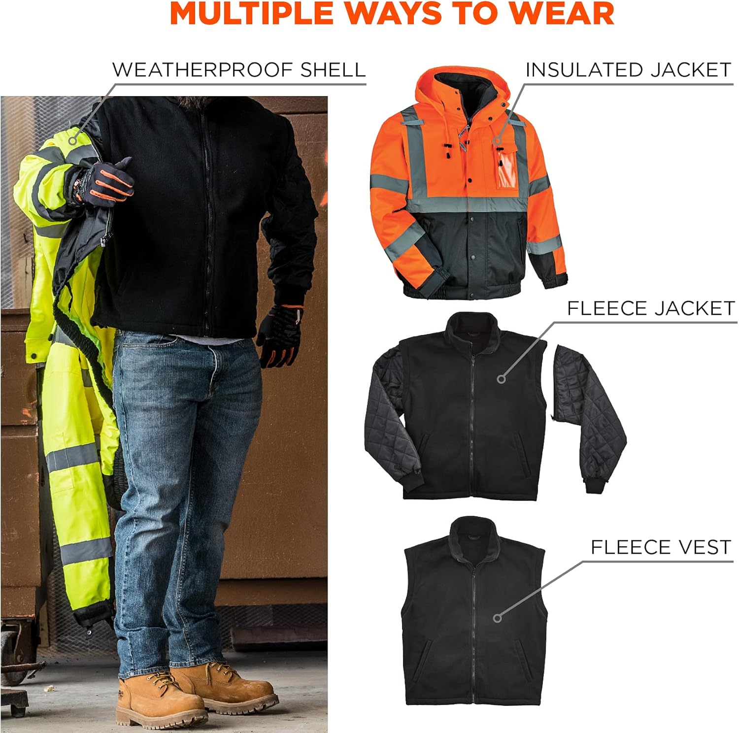 Ergodyne GloWear 8381 Type-R Class 3 Performance 3-In-1 Bomber Jacket