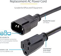StarTech.com IEC 320 C14 to NEMA 5-15R Power Extension Cord, 18AWG 125V/10A
