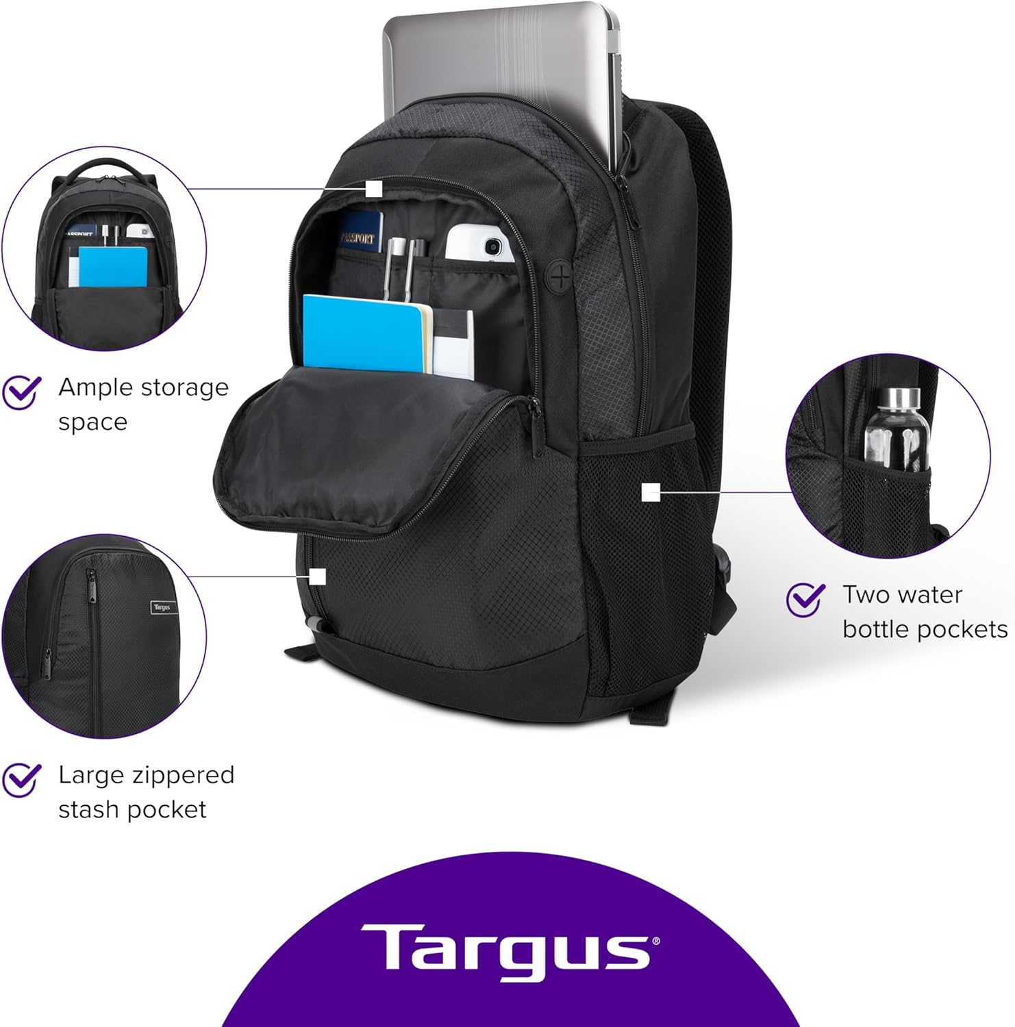 Targus Sport Laptop Backpack, Black - Fits 15.6"