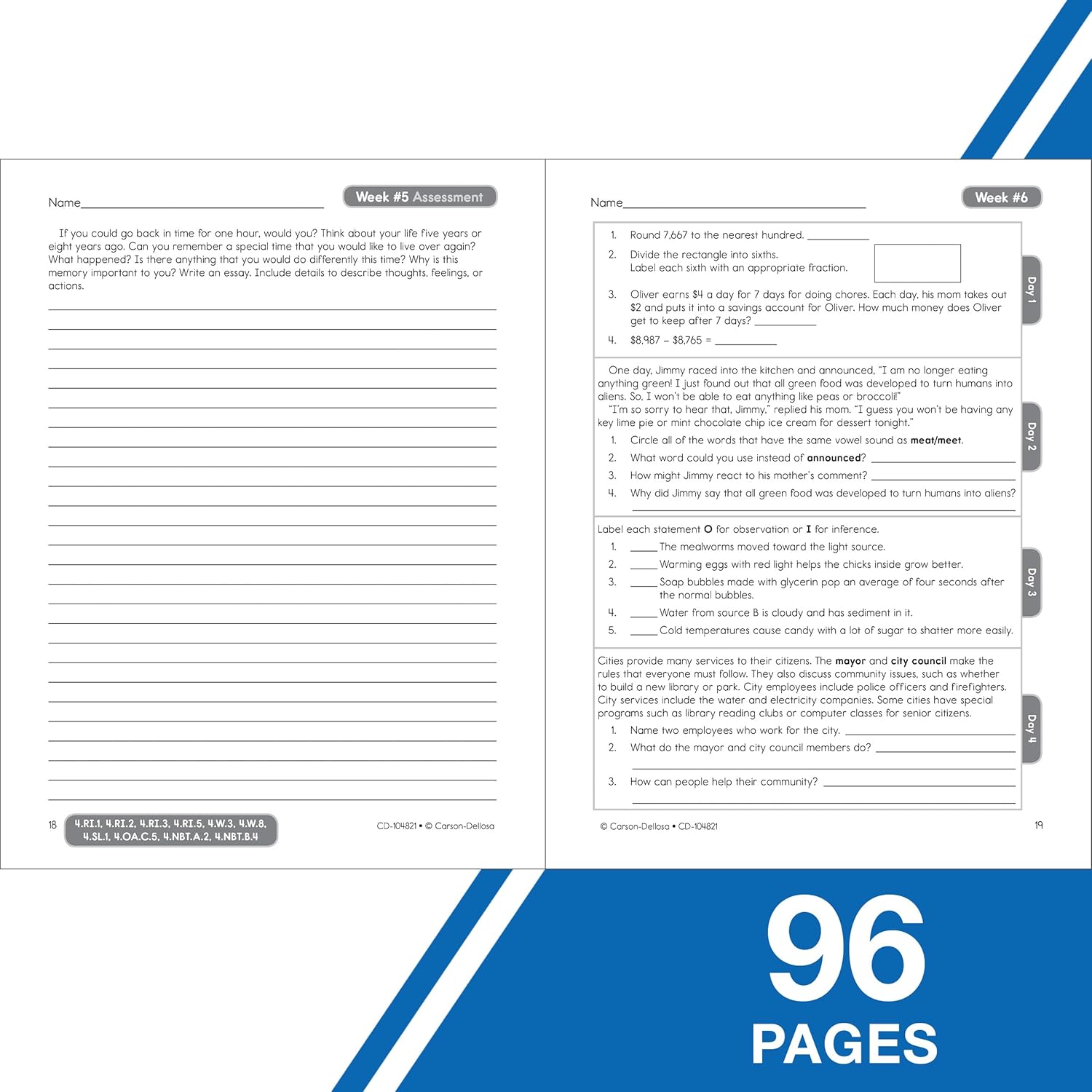 Carson Dellosa Common Core 4 Today 4th Grade Workbook, 40 Weeks of Math, Language Arts, Science