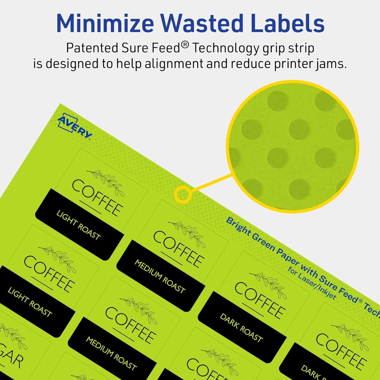 Avery Printable Square Labels, Sure Feed Technology, 1-1/2" x 1-1/2", Bright Green Labels, Print-to-The-Edge