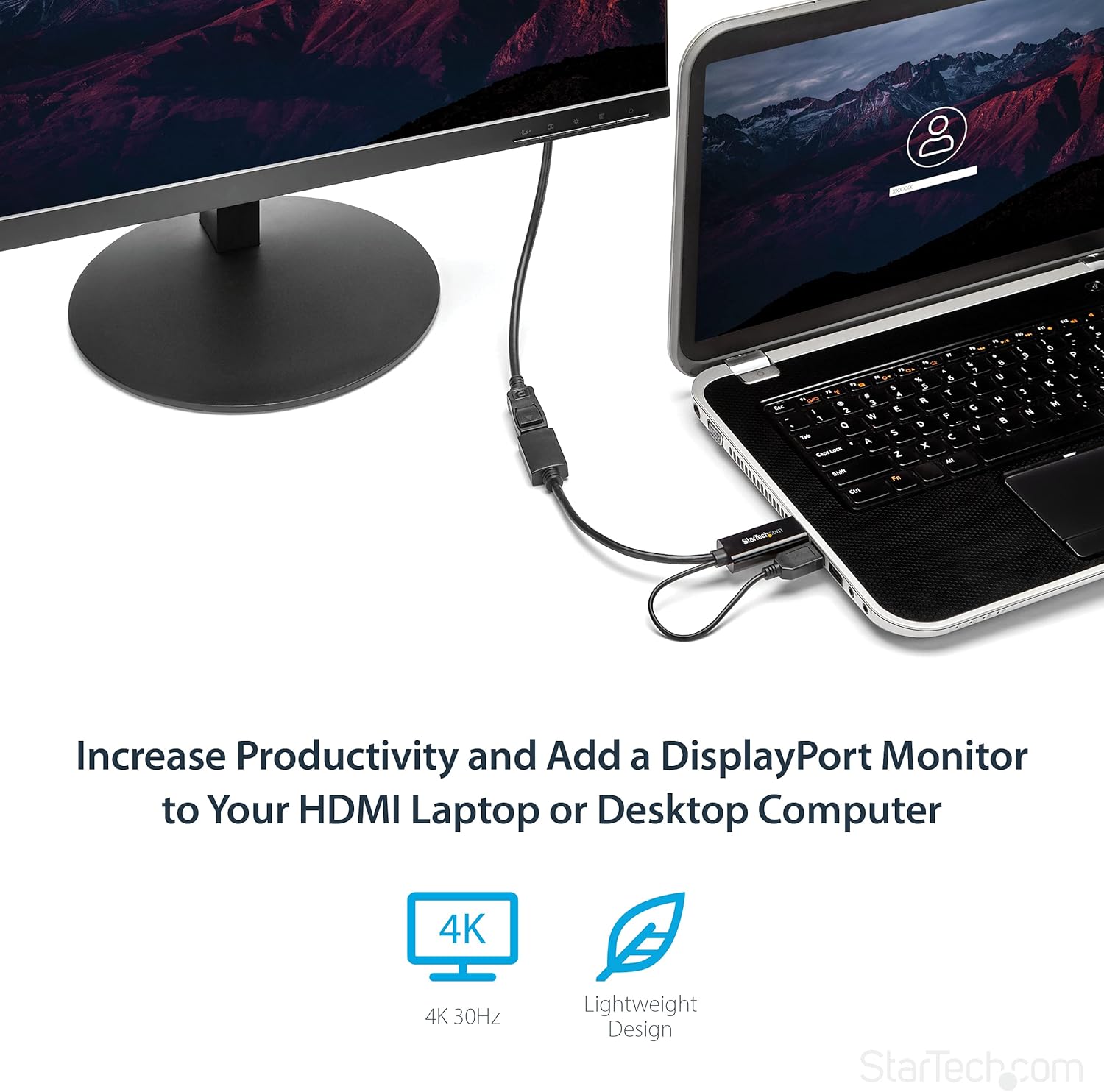 StarTech.com HDMI to DisplayPort Adapter - 4K 30Hz - HDMI to DisplayPort Converter - Compact HDMI to DP Adapter - HD2DP