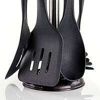 Megachef Nylon Tool Cookware Utensil Set, 7 Piece, Black and Wood Texture