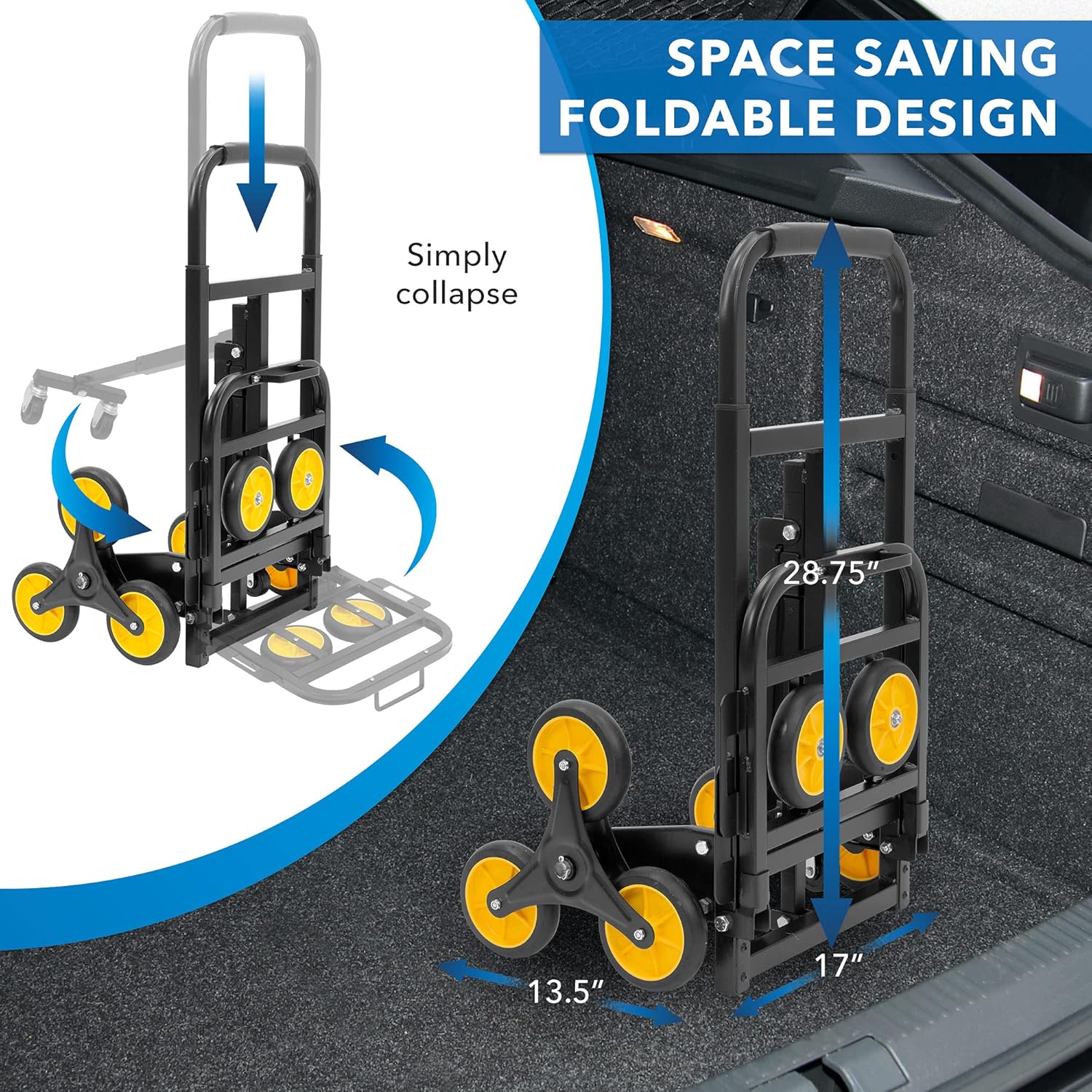 Mount-It! Stair Climbing Cart - 3 Wheel Stair Climbing Dolly - Easily Lift Heavy Items Up and Down Steps with Stair Climber