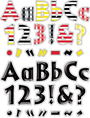 Barker Creek Letter Pop-Out Set of 2, 4" Stripes & Solids, Mixed-Design, 255 Upper and Lowercase Letters, Numbers & Punctuation Marks in Each of 2 Designs, 510 Characters Total (4141)
