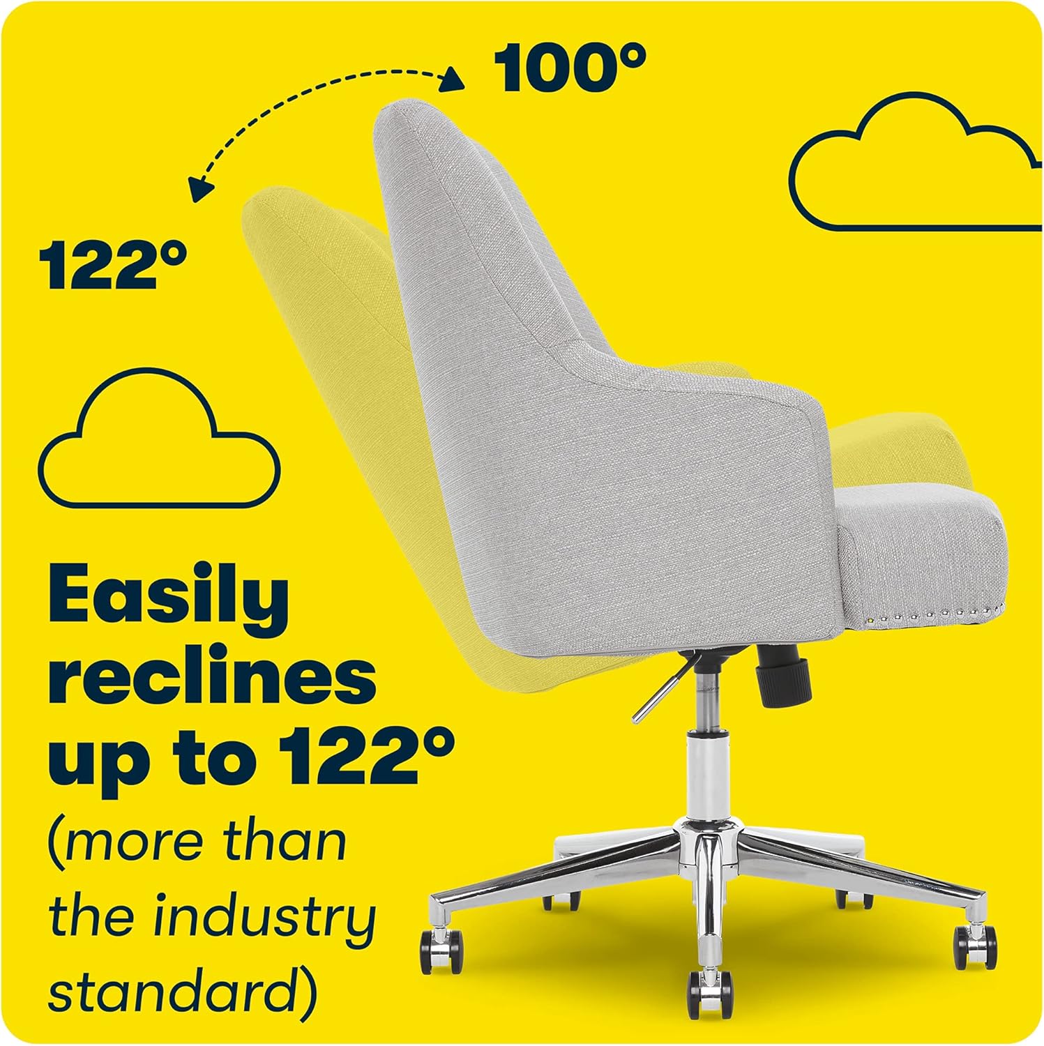 Serta Leighton Home Office Memory Foam, Height-Adjustable Desk Accent Chair with Chrome-Finished Stainless-Steel Base