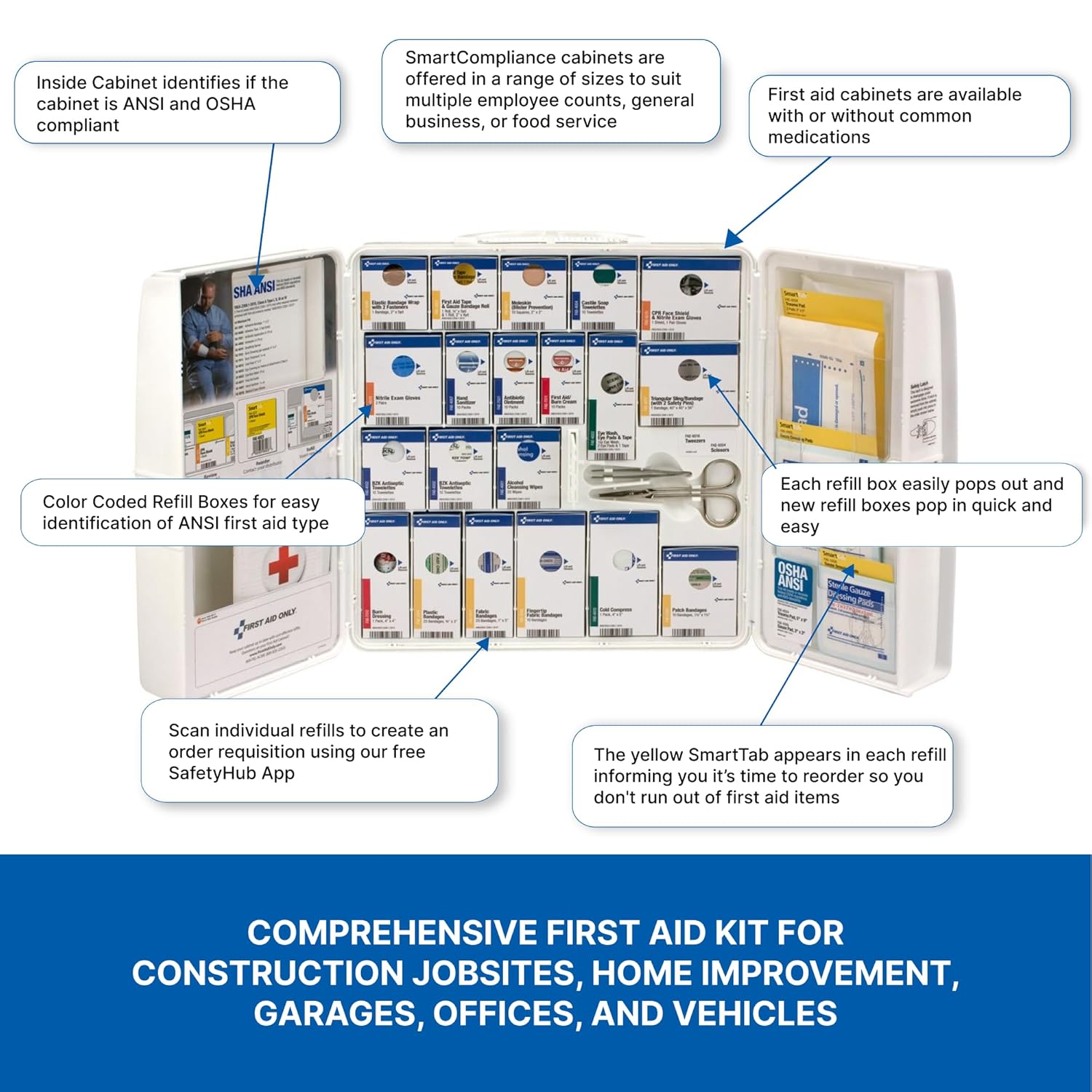 First Aid Only 90580 50-Person SmartCompliance OSHA First Aid Cabinet for Businesses