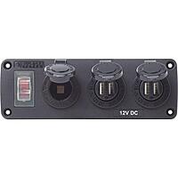 Blue Sea Systems 4365 Water-Resistant Accessory Panel - 15A Circuit Breaker, 12V Socket, 2X 2.1A Dual USB Chargers,Black