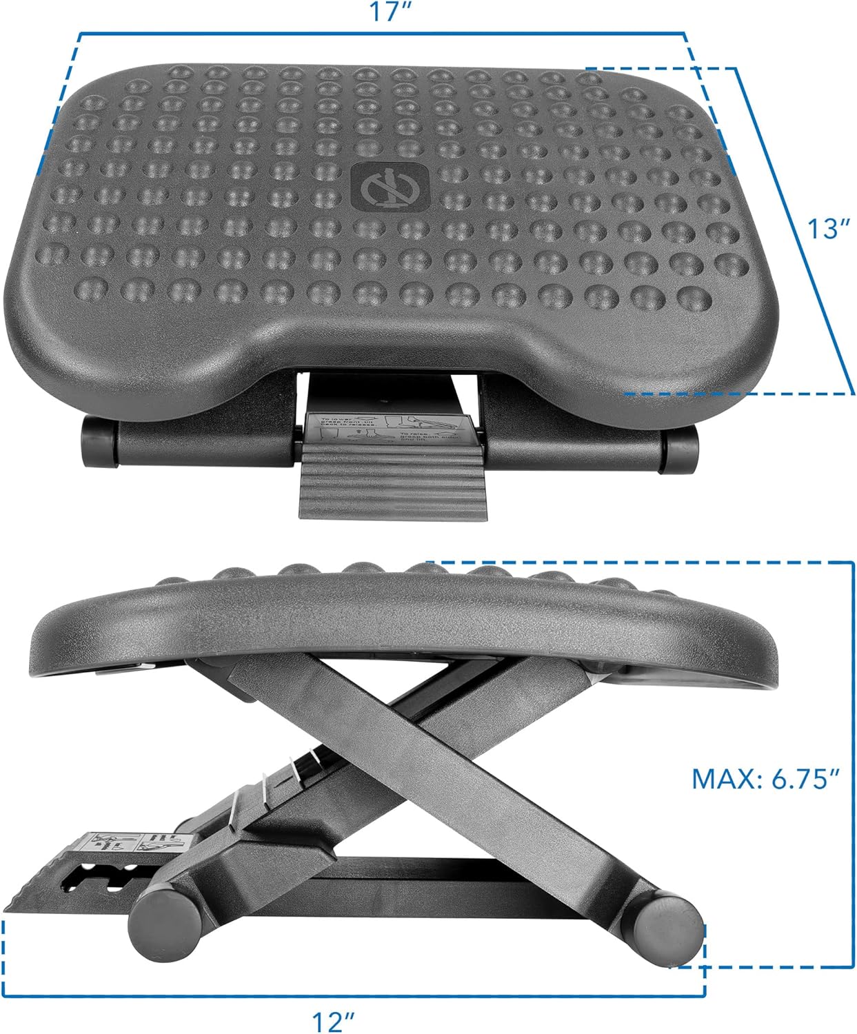 Mount-It! Ergonomic Under Desk Footrest with 3 Height Levels |Height Adjustable Tilting Foot Stool | Home Office Footrest