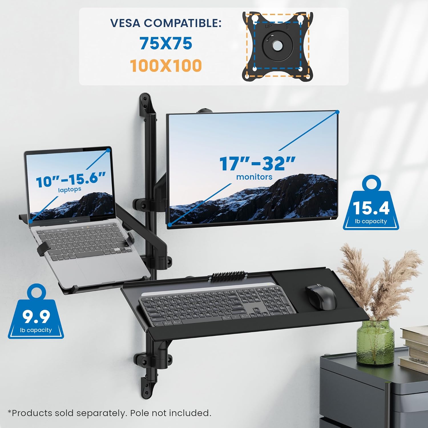 Mount-It! Counterbalance Steel Monitor and Laptop Arm for Wall and Pole Mounting