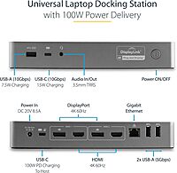 StarTech.com Universal Laptop Docking Station, Hybrid USB-C/USB-A Dock, Dual 4K DP/HDMI, 100W PD, Mac/Windows/Chrome OS, NIC