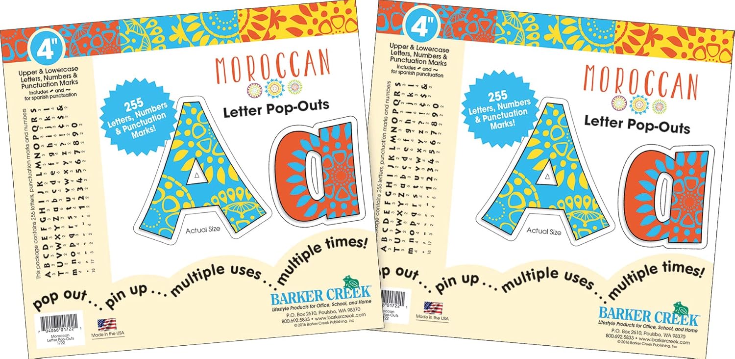 Barker Creek 4" Letter Pop-Outs 2-Pack, Moroccan, Jazz Up Your Bulletin Boards with These Colorful Letters