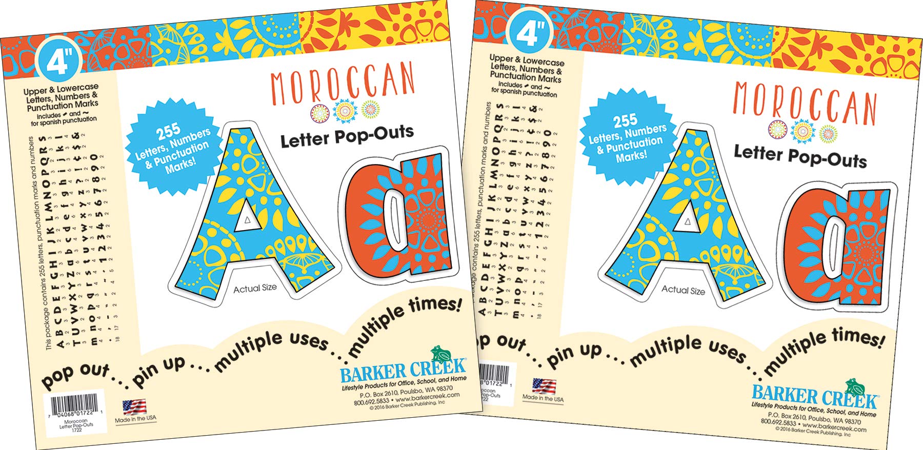 Barker Creek 4" Letter Pop-Outs 2-Pack, Moroccan, Jazz Up Your Bulletin Boards with These Colorful Letters