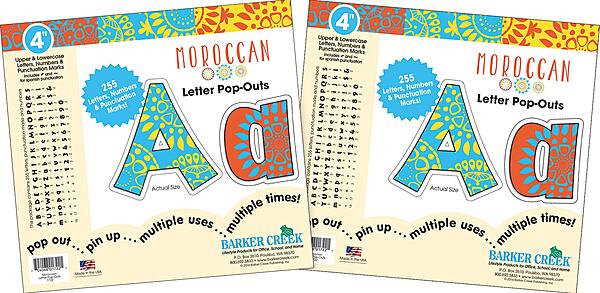Barker Creek 4" Letter Pop-Outs 2-Pack, Moroccan, Jazz Up Your Bulletin Boards with These Colorful Letters, 510 Upper and Lowercase Letters, Numbers & Punctuation Marks, 4" (3645)